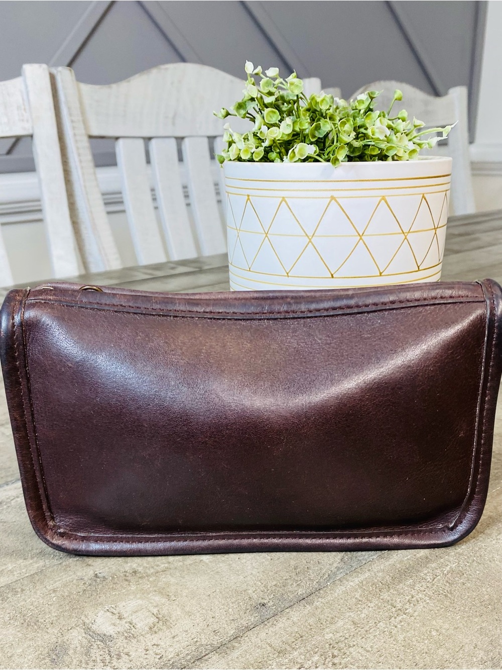 Vintage Coach Mahogany Leather Chunky Case Travel Cosmetic Pouch Ticking Stripe